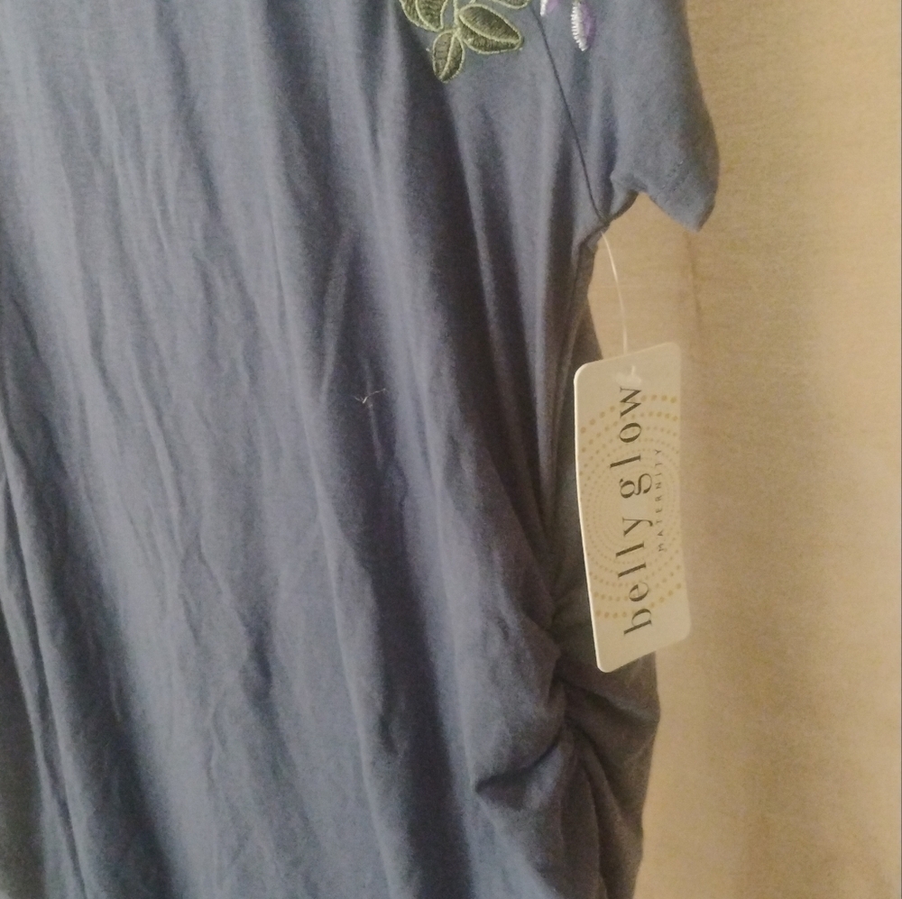 Belly Glo Maternity Top Flattering Cold Shoulder Floral Blue SZ XL NWT ❤️ - Picture 4 of 4